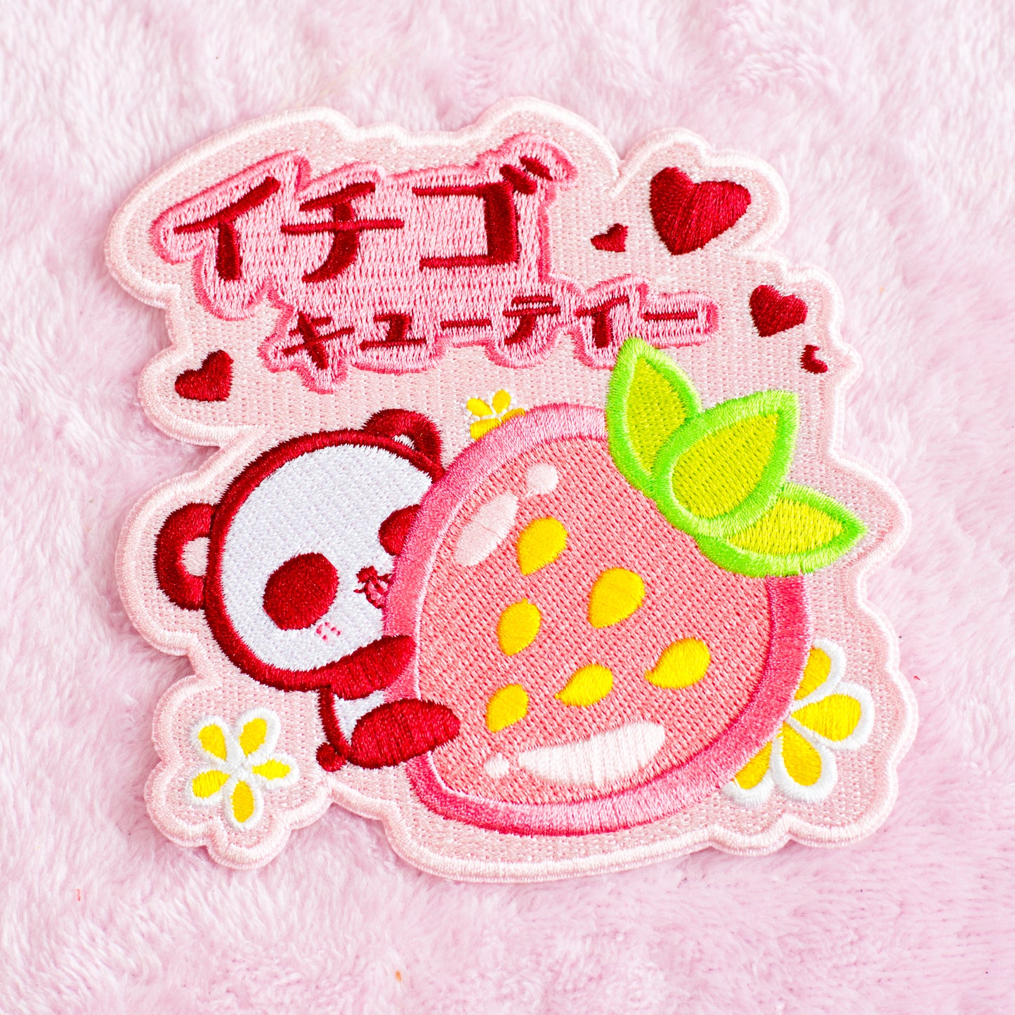 Panda Strawberry - Iron On Patch