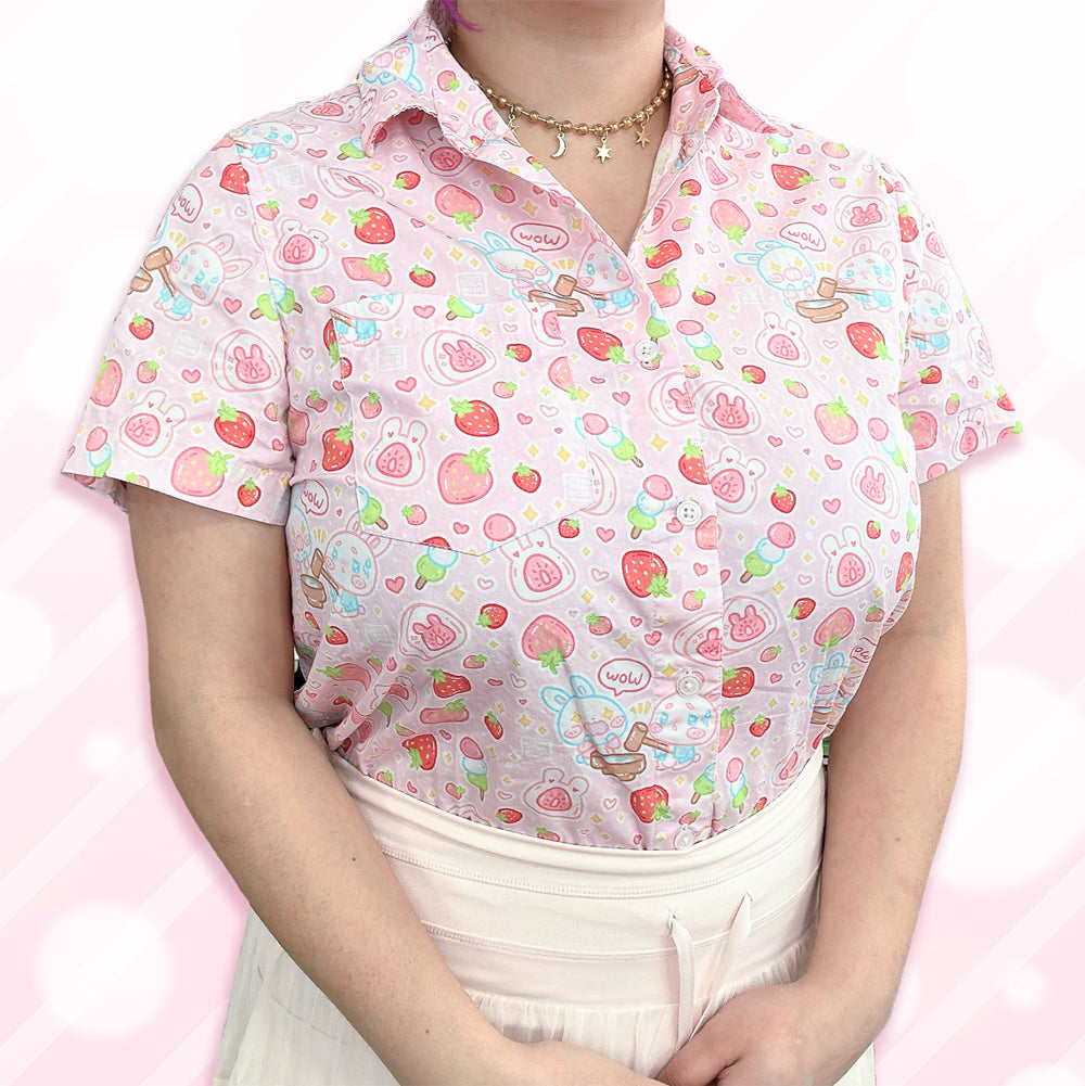 Bun Bun Bunny Mochi - Cotton Button Up Shirt