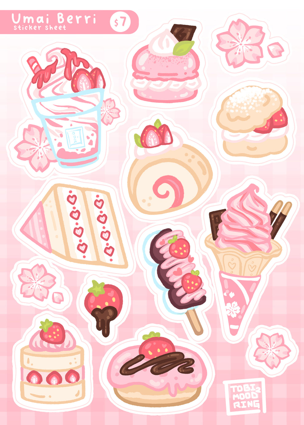 Umai Strawberry - Vinyl Sticker Sheet – tobi2moodring